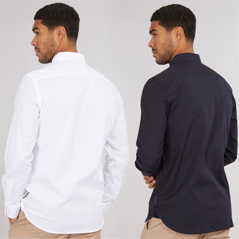 French Connection Mens Two Pack Long Sleeve Oxford Shirts White/Marine Solid - Image 2