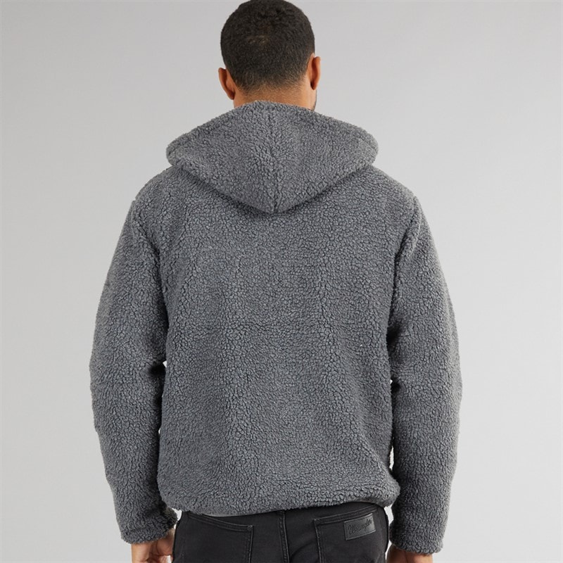 French Connection Mens Borg Pocket Zip Through Hoodie Mid Grey Mel/Black/Black - Image 2