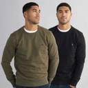 French Connection Mens FC Crew Two Pack Sweatshirts Multi 2 - Black/Khaki