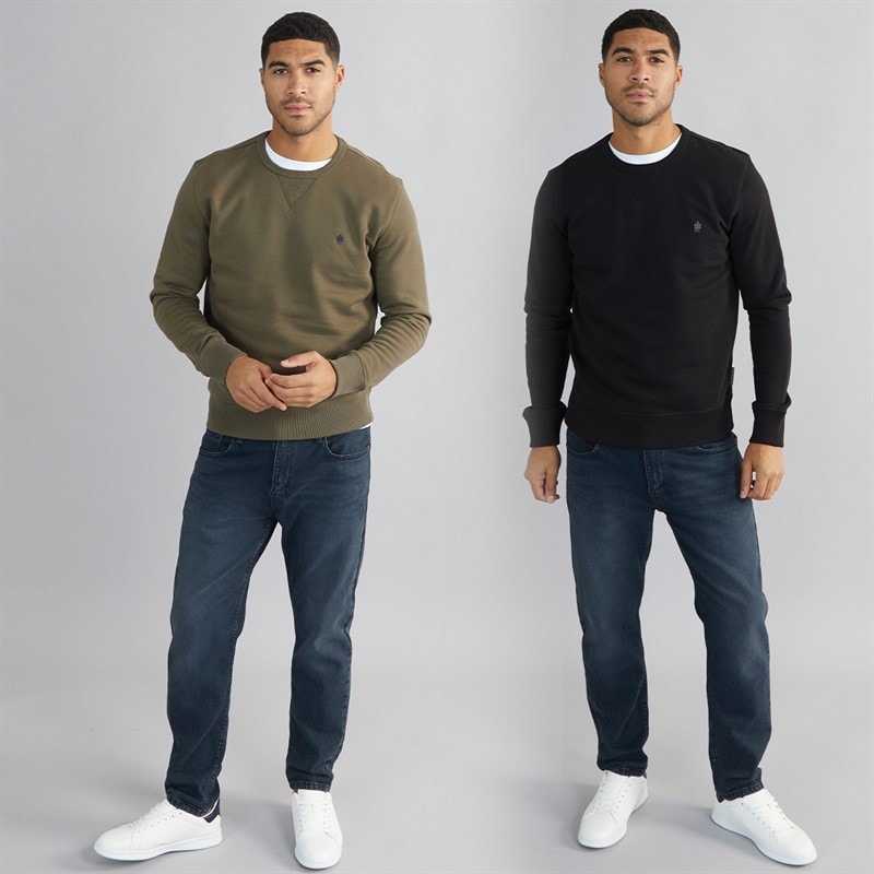 French Connection Mens FC Crew Two Pack Sweatshirts Multi 2 - Black/Khaki - Image 3