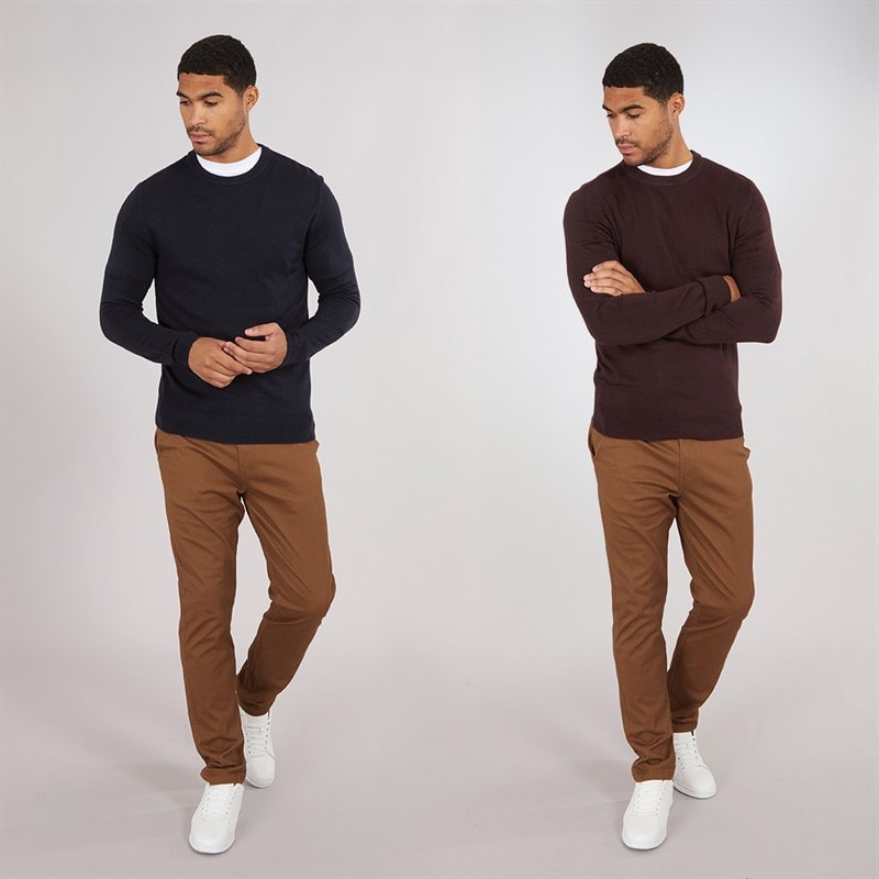 French Connection Mens Cash Two Pack Crew Neck Jumpers Multi 2 - Marine/Chateaux - Image 3