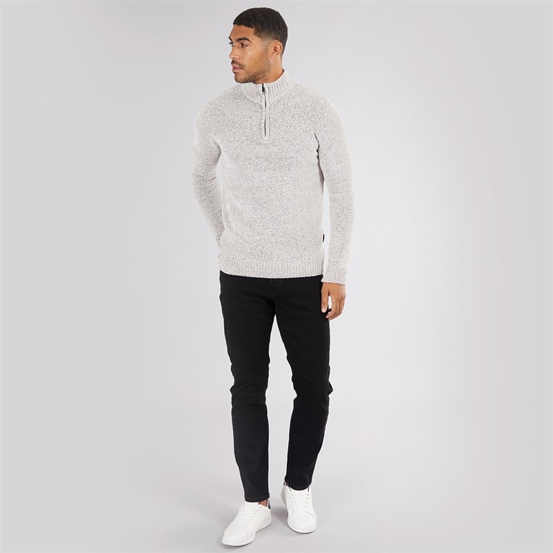 French Connection Mens 5 Chenille 1/2 Zip Jumper Light Grey Mel - Image 3