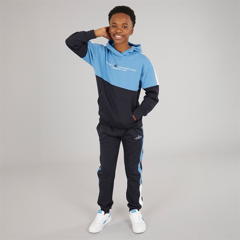 French Connection Boys Chopped Hoodie And Joggers Tracksuit Marine/Mid Blue - Image 3