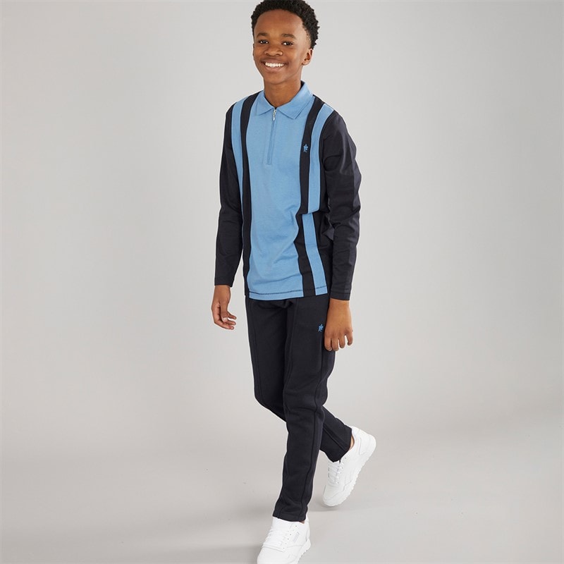 French Connection Boys Court Zip Polo Shirt and Joggers Set Marine/Mid Blue - Image 1