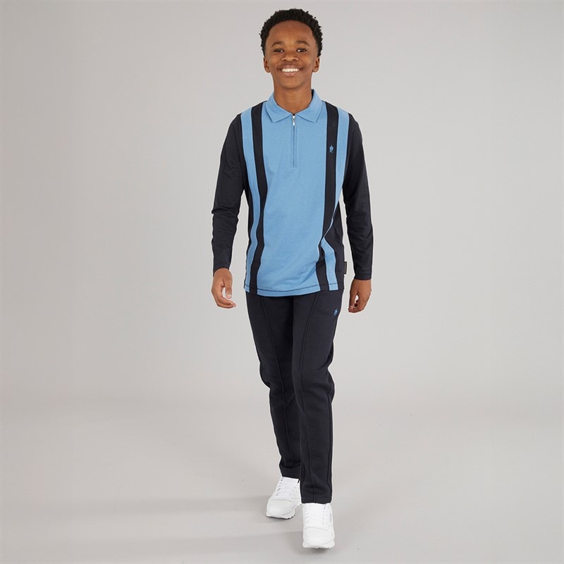 French Connection Boys Court Zip Polo Shirt and Joggers Set Marine/Mid Blue - Image 3