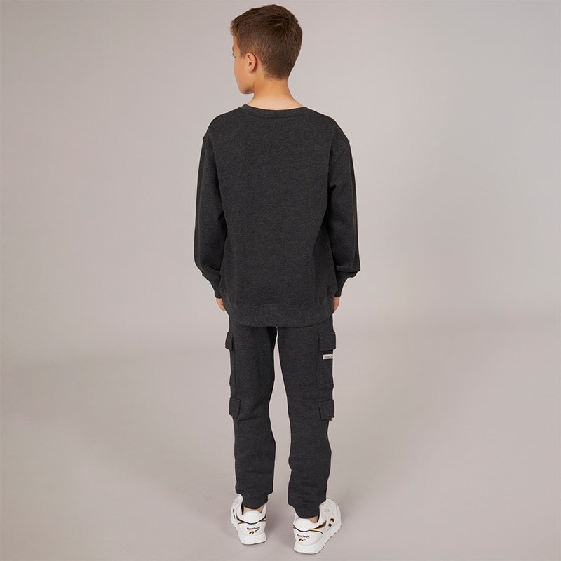 French Connection Boys Zone Crew Sweatshirt And Cargo Pants Set Charcoal/Stone - Image 2