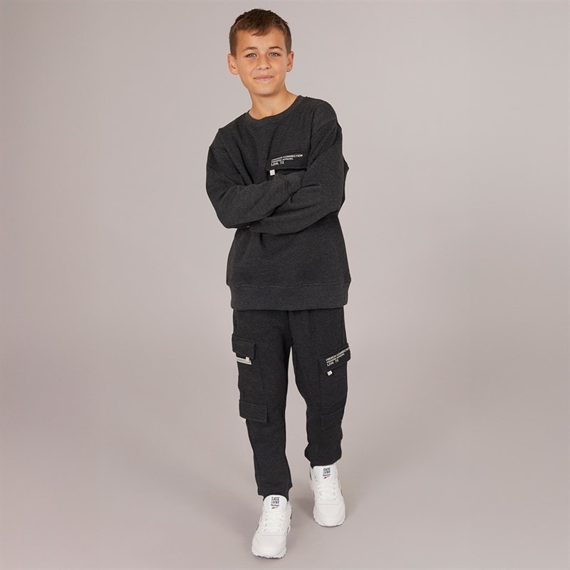 French Connection Boys Zone Crew Sweatshirt And Cargo Pants Set Charcoal/Stone - Image 5