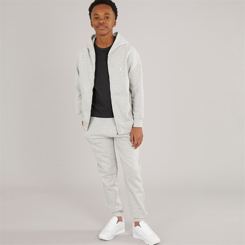 French Connection Boys Zip Hoodie And Joggers Tracksuit Light Grey Mel