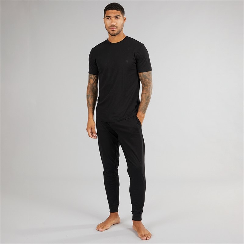 French Connection Mens FC Joggers And T-Shirt Lounge Set Black - Image 4