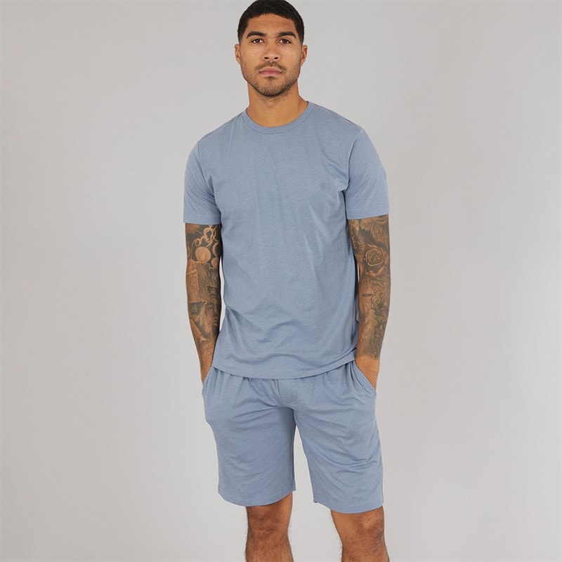 French Connection Mens FC Shorts And Crew Co-Ord Light Blue Melange - Image 1
