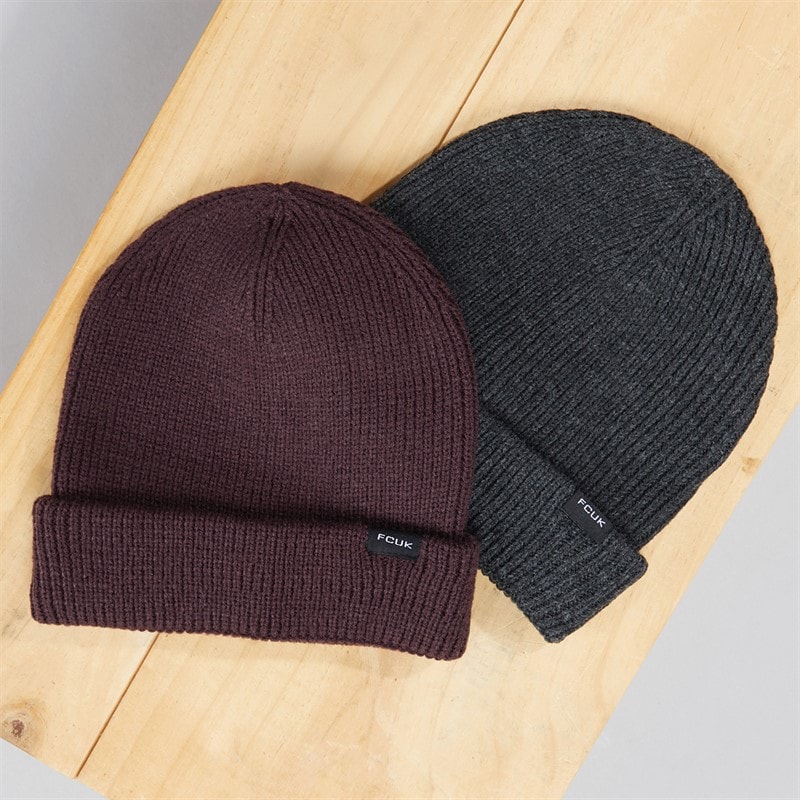 French Connection Mens FCUK Two Pack Beanies Charcoal Melange/Chateaux - Image 2