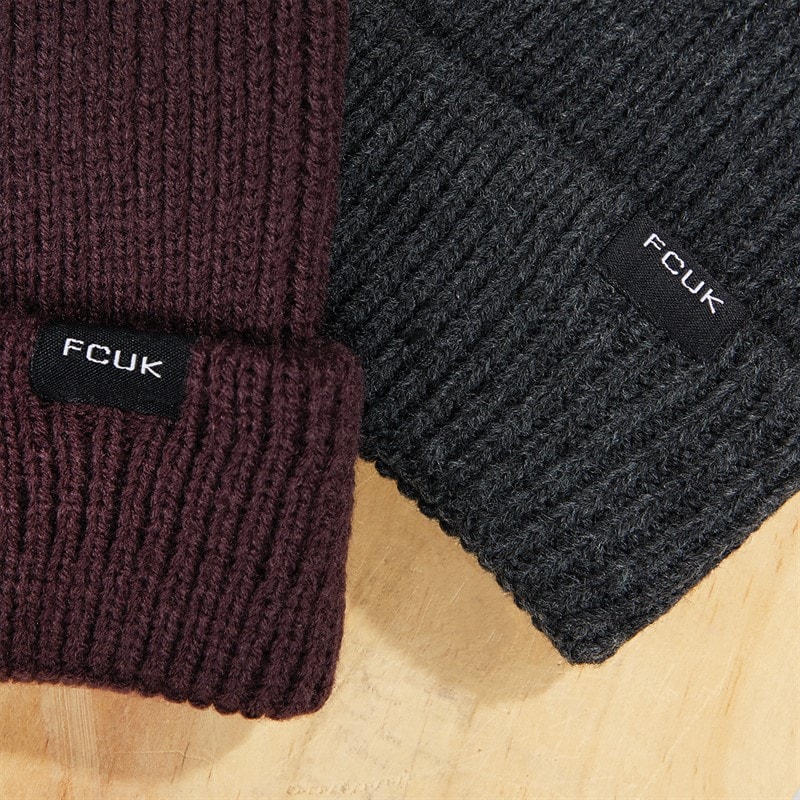 French Connection Mens FCUK Two Pack Beanies Charcoal Melange/Chateaux - Image 3