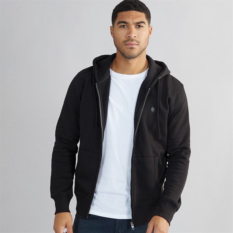 French Connection Mens Zip Hoodie Black/Gunmetal - Image 1