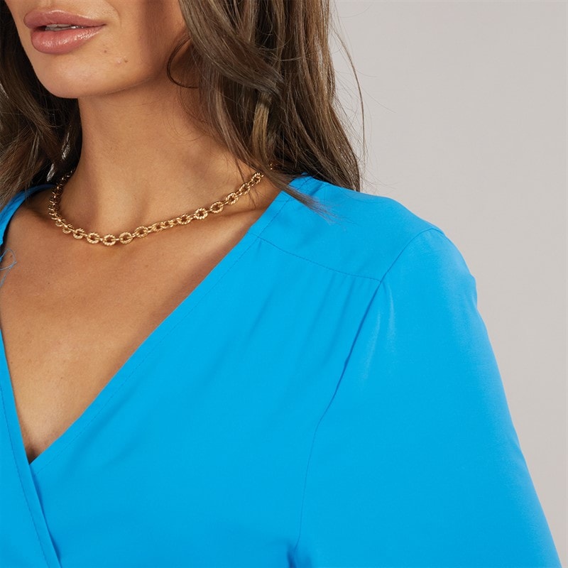 French Connection Womens Wrap Angel L Dress Bright Blue - Image 3