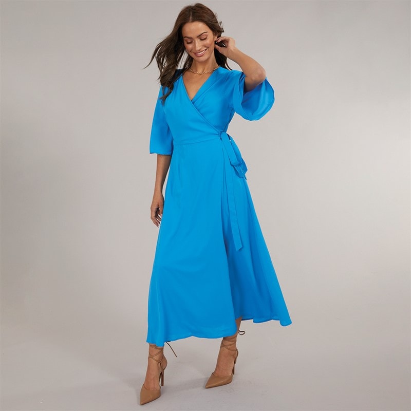 French Connection Womens Wrap Angel L Dress Bright Blue - Image 4