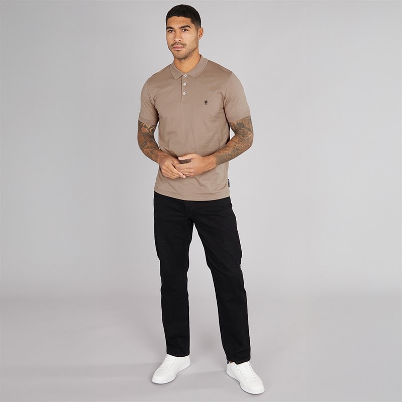 French Connection Mens Jersey Polo Shirt Mink - Image 3