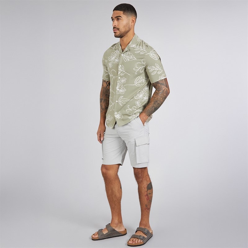 French Connection Mens Short Sleeve Floral Viscose Shirt Khaki - Image 4