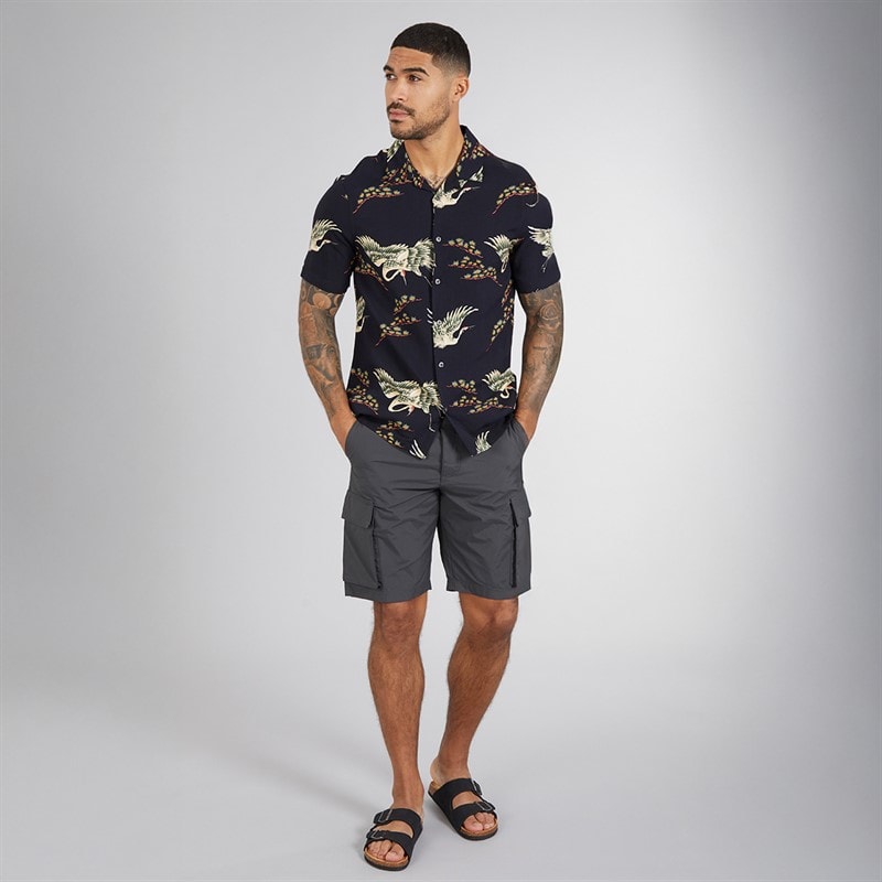 French Connection Mens Short Sleeve Bird Viscose Shirt Marine - Image 4