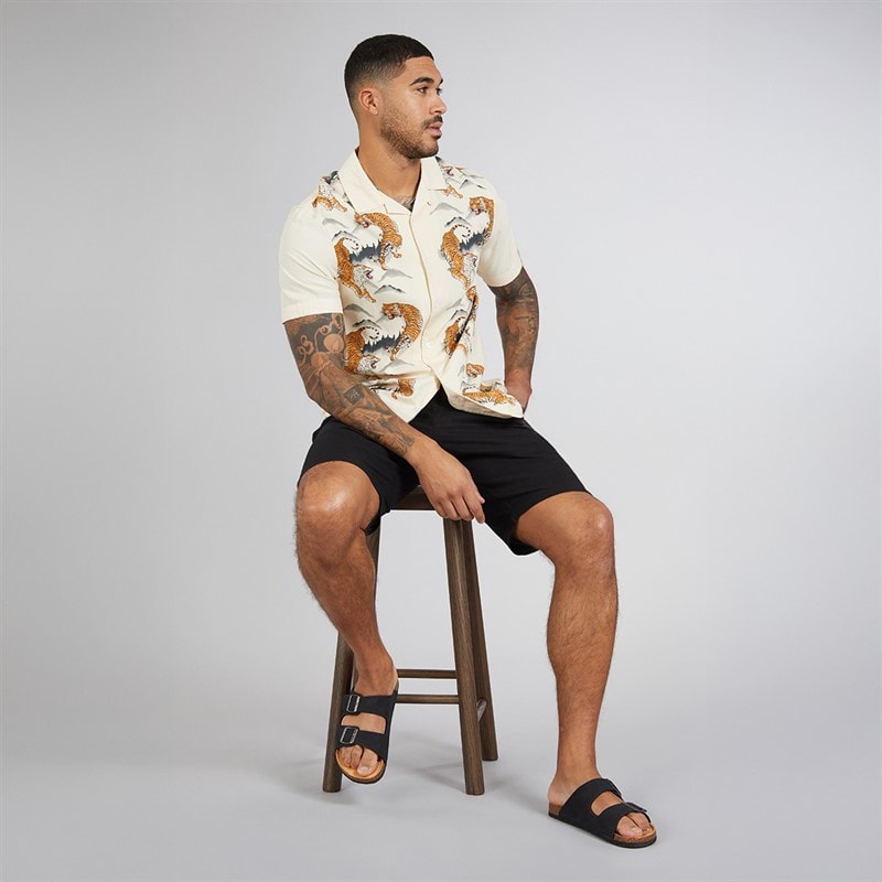 French Connection Mens Short Sleeve Tiger Mountain Viscose Shirt Cream - Image 4