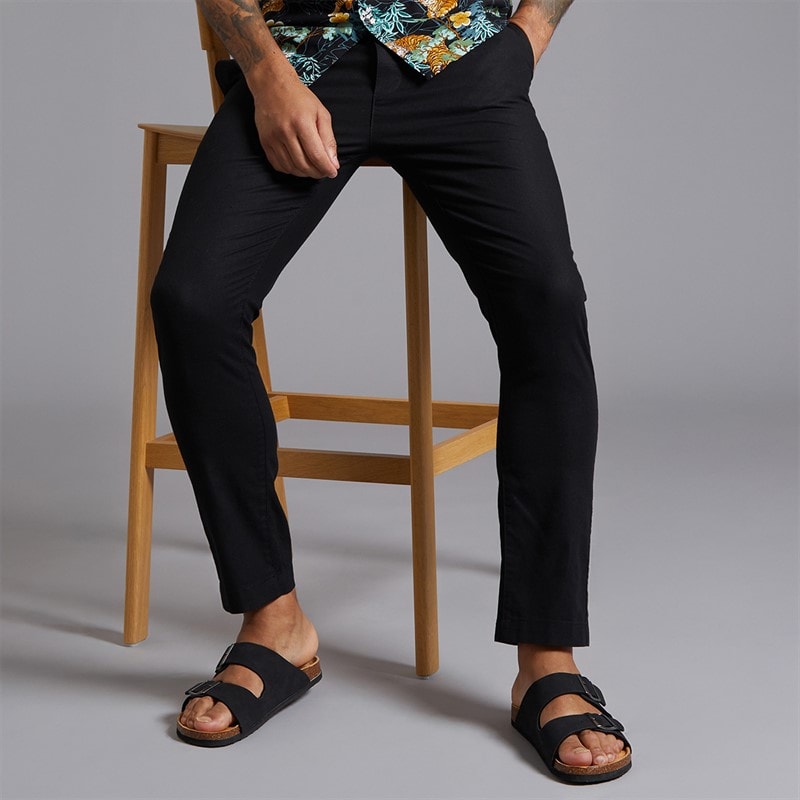 French Connection Mens Drawstring Linen Trousers Black