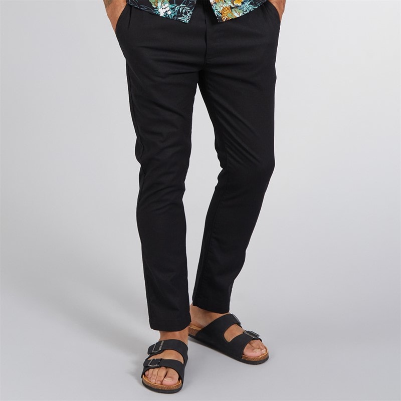 French Connection Mens Drawstring Linen Trousers Black - Image 2