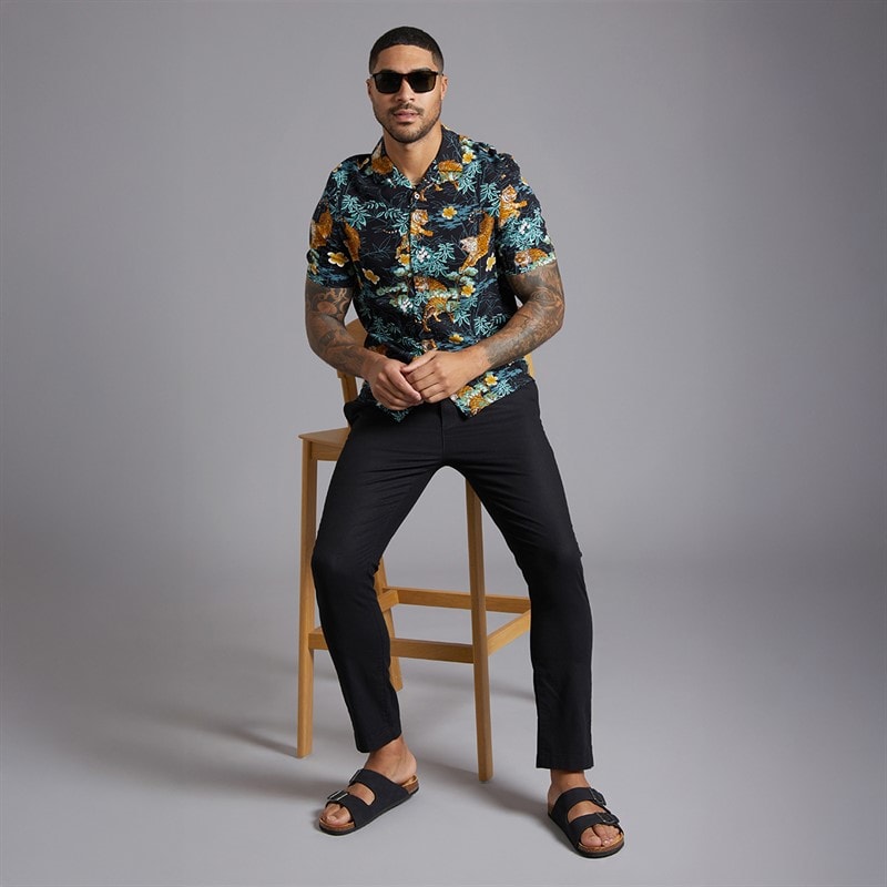 French Connection Mens Drawstring Linen Trousers Black - Image 4