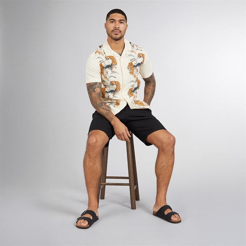 French Connection Mens Drawstring Linen Shorts Black - Image 3