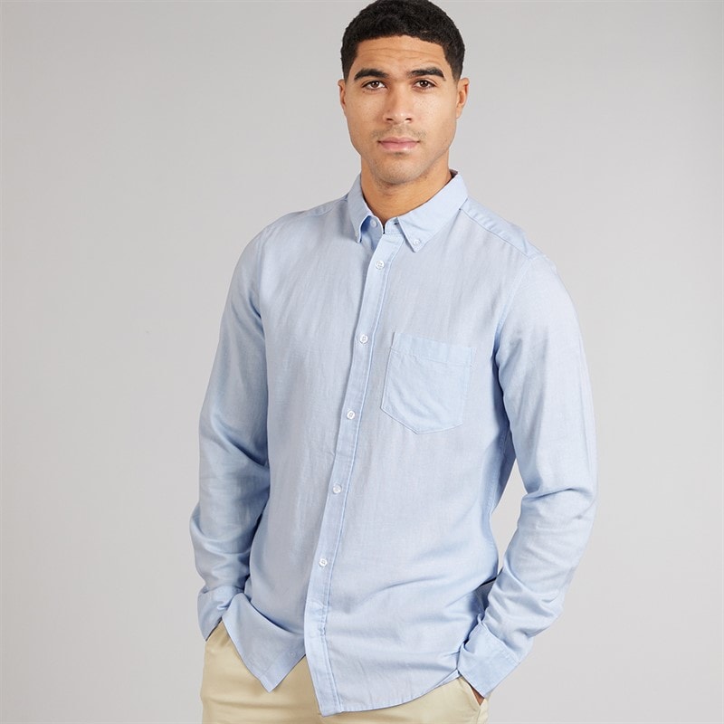 French Connection Mens Long Sleeve Linen Shirt Soft Blue - Image 1