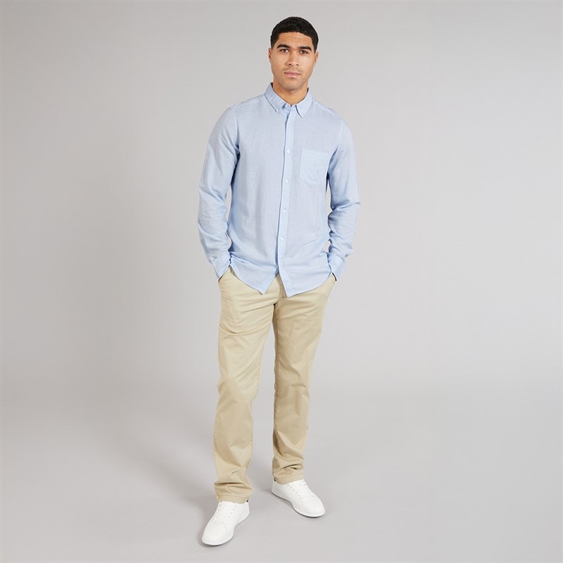 French Connection Mens Long Sleeve Linen Shirt Soft Blue - Image 3