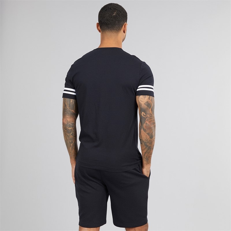 French Connection Mens FC Arm Stripe T-Shirt And Shorts Set Marine/White/Marine - Image 2