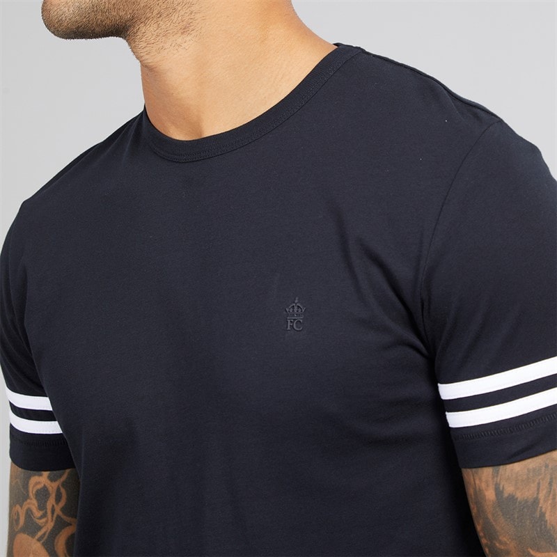 French Connection Mens FC Arm Stripe T-Shirt And Shorts Set Marine/White/Marine - Image 3