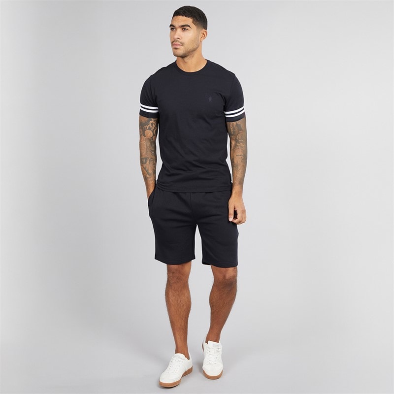 French Connection Mens FC Arm Stripe T-Shirt And Shorts Set Marine/White/Marine - Image 4