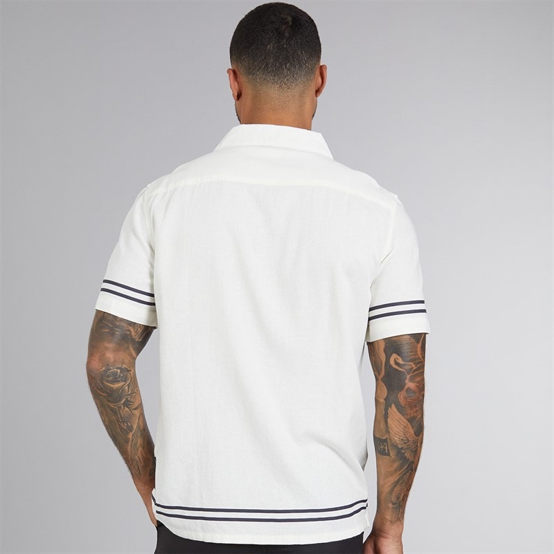 French Connection Mens Short Sleeve Linen Stripe Trim Shirt Ecru - Image 2
