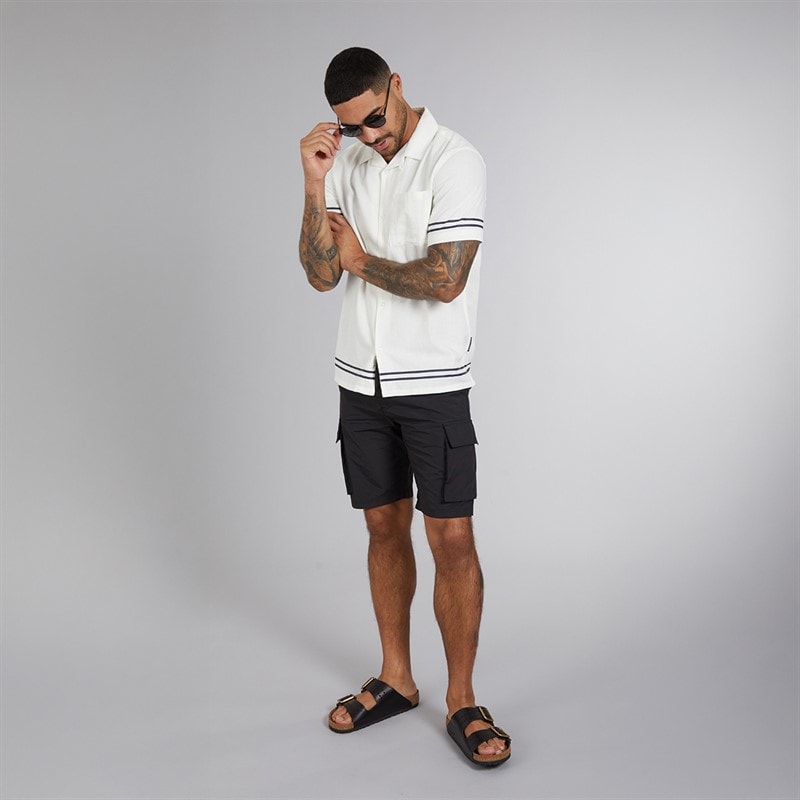 French Connection Mens Short Sleeve Linen Stripe Trim Shirt Ecru - Image 4