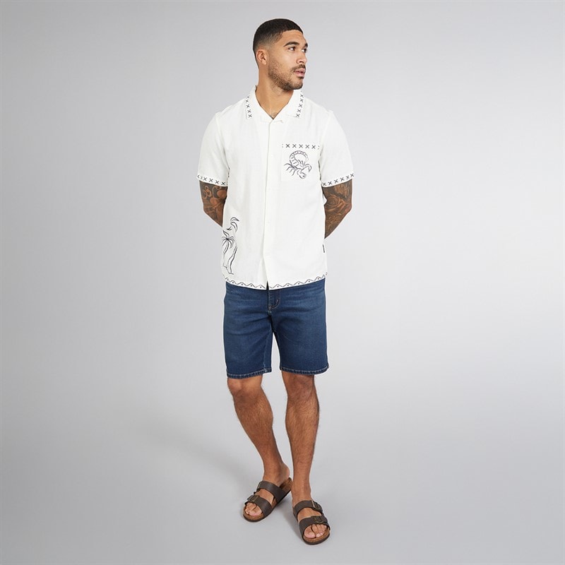 French Connection Mens Short Sleeve Palm Tree Linen Shirt Ecru - Image 4