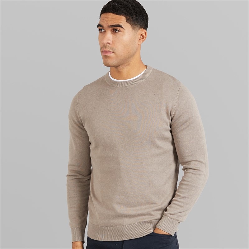 French Connection Mens Cotton Crew Neck Jumper Mink - Image 1