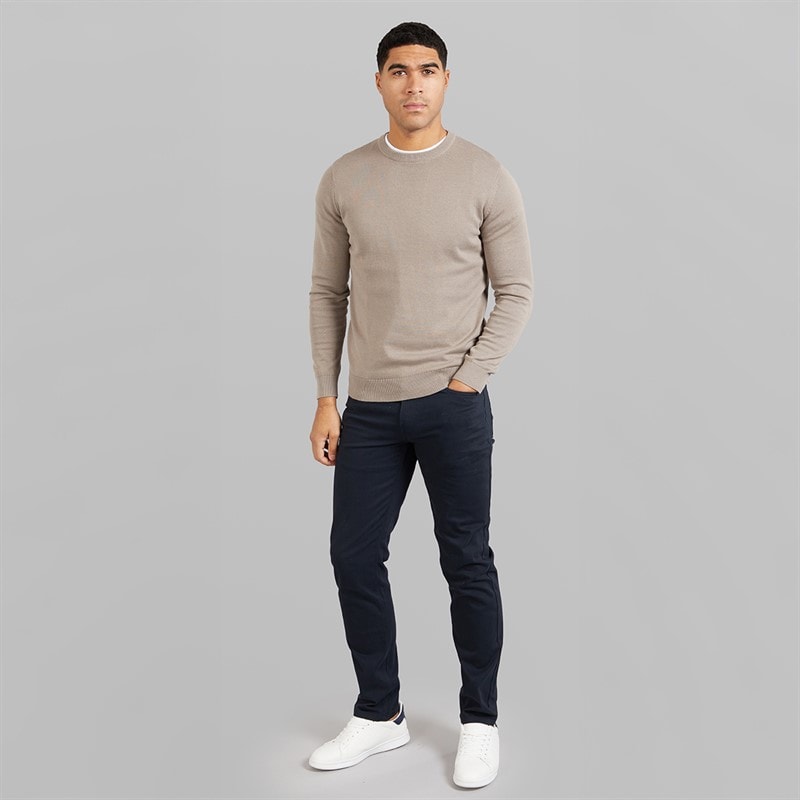 French Connection Mens Cotton Crew Neck Jumper Mink - Image 3