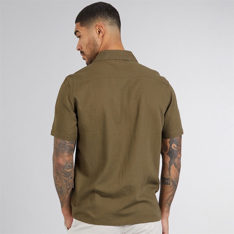 French Connection Mens Short Sleeve Linen Shirt Khaki - Image 2