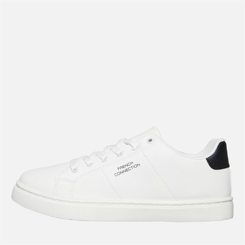 French Connection Boys Junior Contrast Heel Tennis Trainers White/Black/White Sole - Image 1