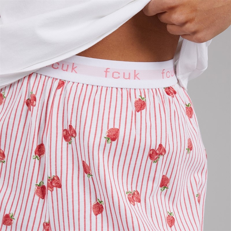 French Connection Womens Sweet As Short PJ Set White/Coral Pink - Image 3