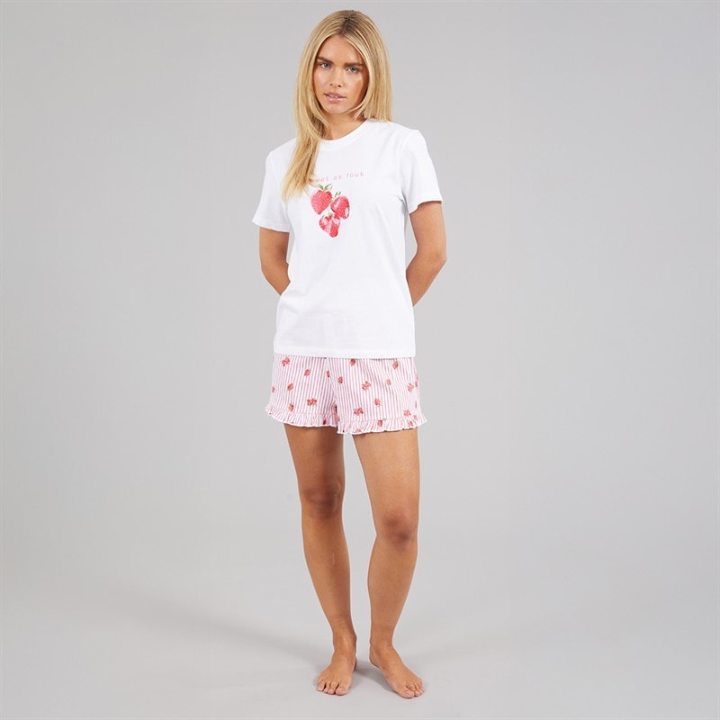 French Connection Womens Sweet As Short PJ Set White/Coral Pink - Image 4