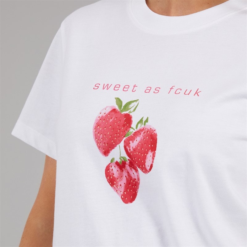 French Connection Womens Sweet As Short PJ Set White/Coral Pink - Image 5