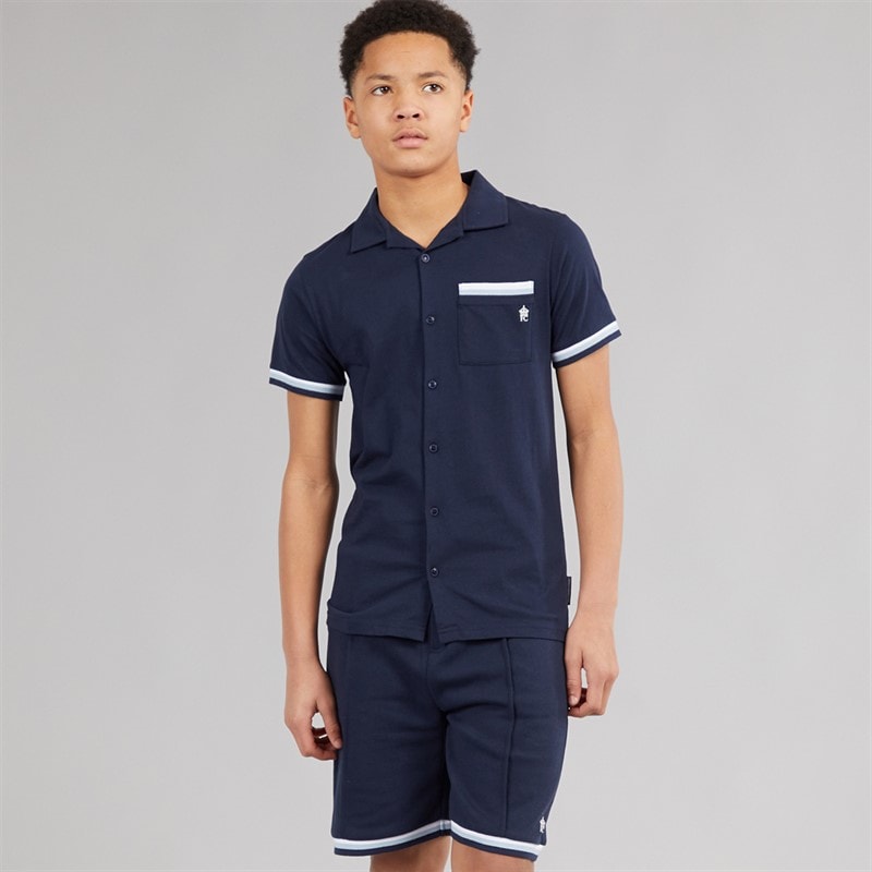 French Connection Boys Shirt and Shorts Set Marine/White/Sky Blue - Image 1