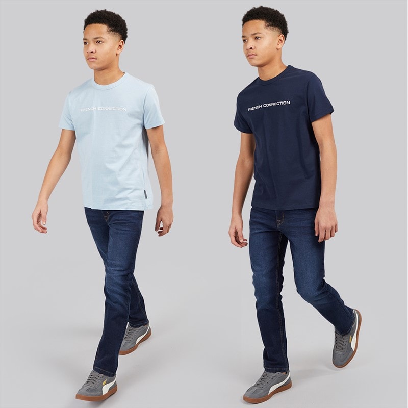 French Connection Boys Two Pack T-Shirts Marine/White/Sky Blue/White Marine / White / Sky Blue / White - Image 3