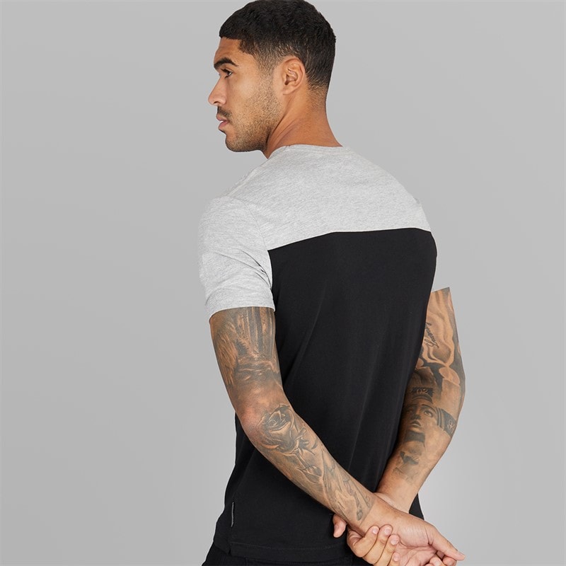 French Connection Mens Block Piping T-Shirt Light Grey Mel/White/Black - Image 2