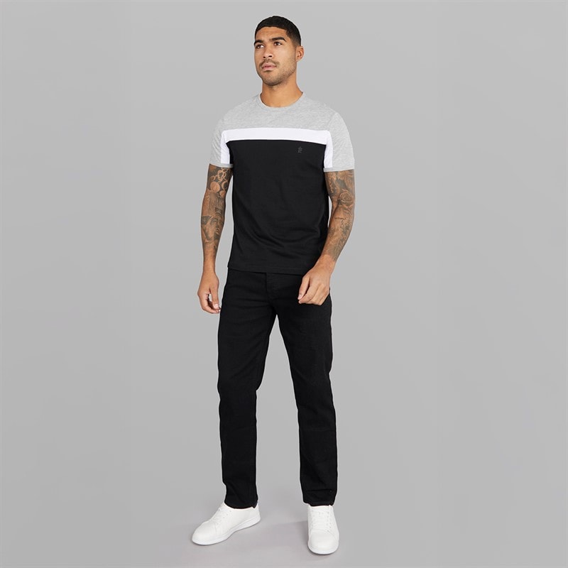 French Connection Mens Block Piping T-Shirt Light Grey Mel/White/Black - Image 3