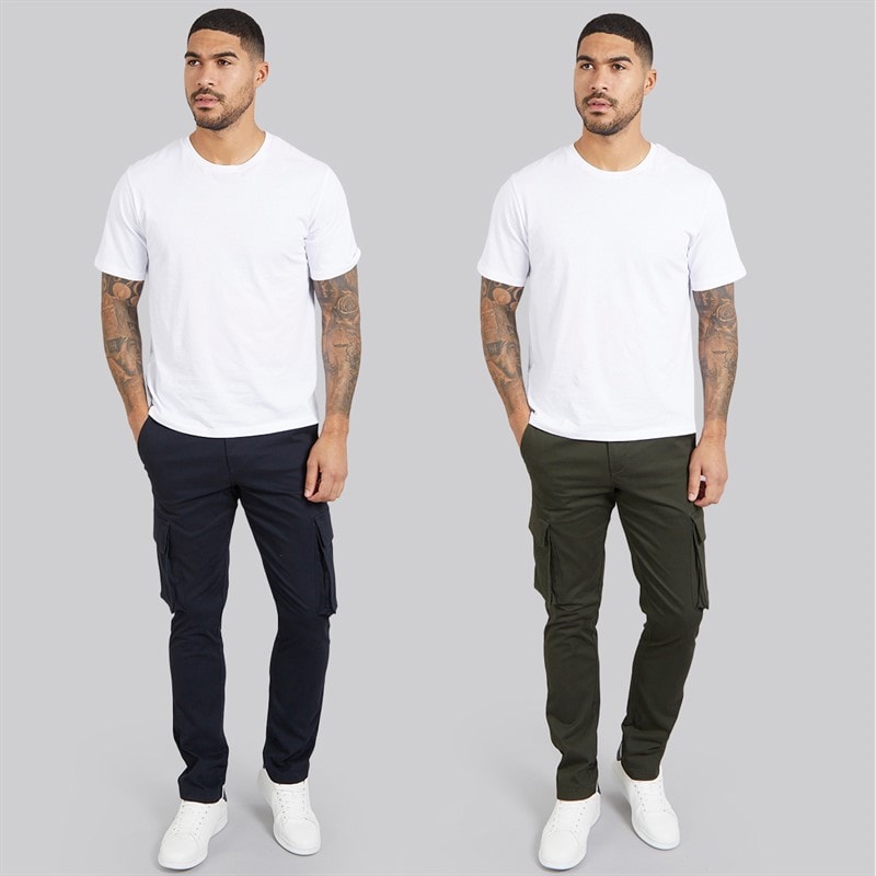 French Connection Mens Two Pack Cargos Pants Marine/Khaki - Image 4