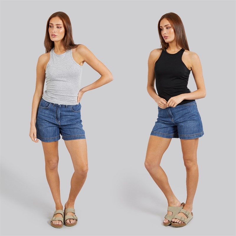 French Connection Womens Two Pack Racer Vests Black/Light Grey Melange - Image 3