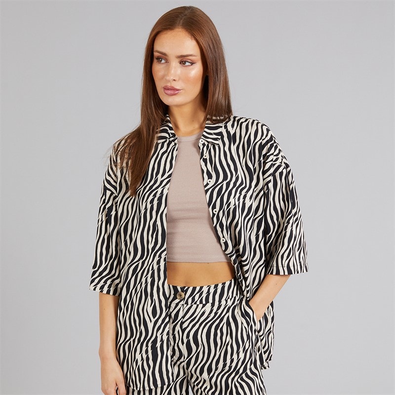 French Connection Womens Tiger Print Shirt Black/Classic Cream - Image 3