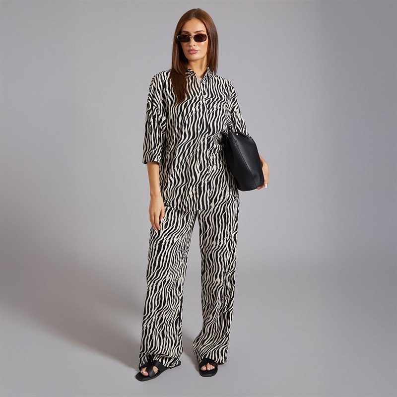 French Connection Womens Tiger Print Shirt Black/Classic Cream - Image 4